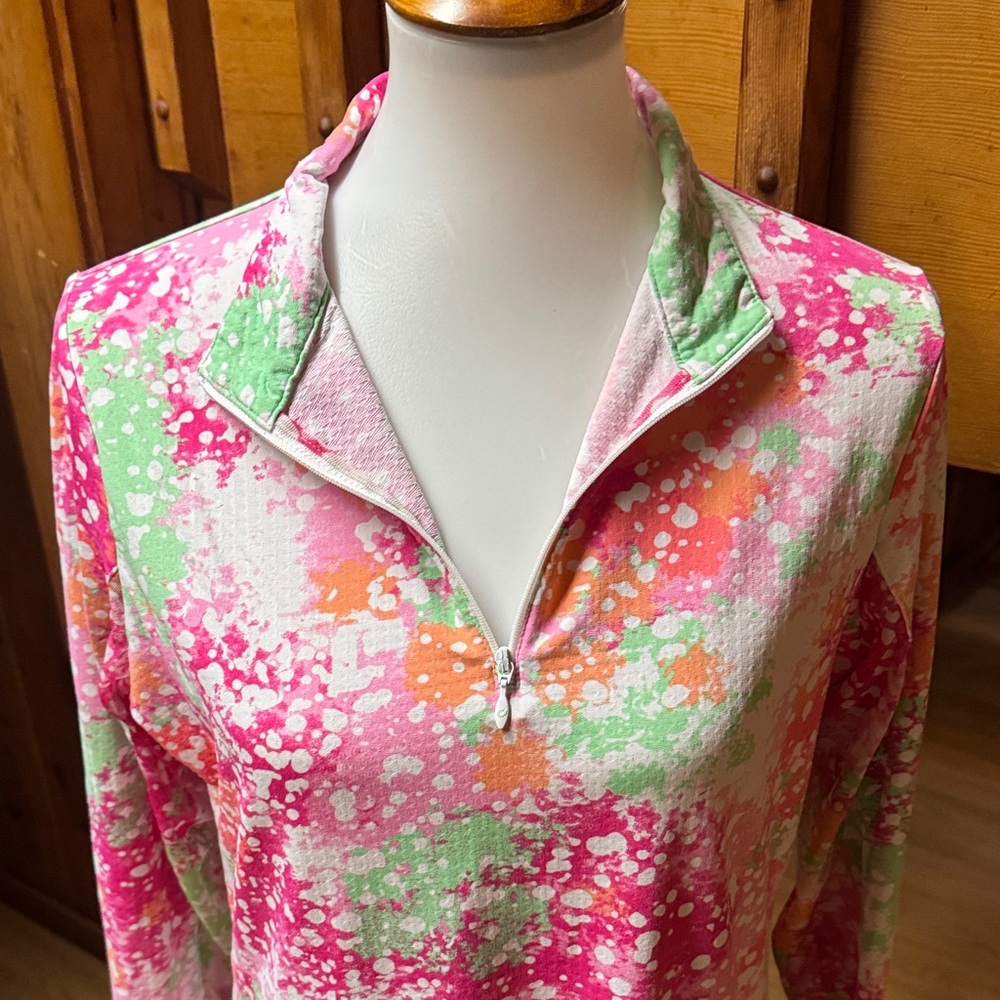 IBKUL Size Medium M golf  Pink white Green Long Sleeve polo Top shirt - Picture 2 of 12